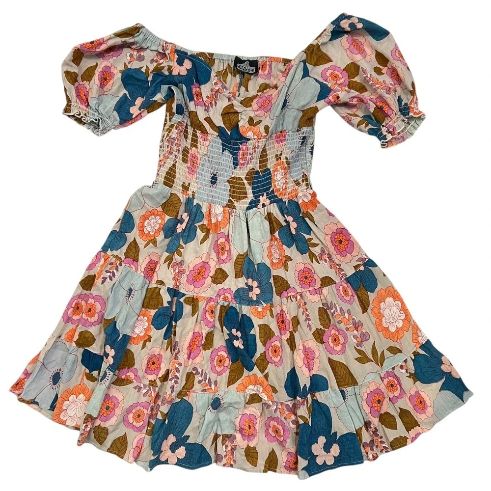 Boho Hippie Festival Floral Mini Milkmaid‎ Summer Dress Tiered Cottagecore Chic